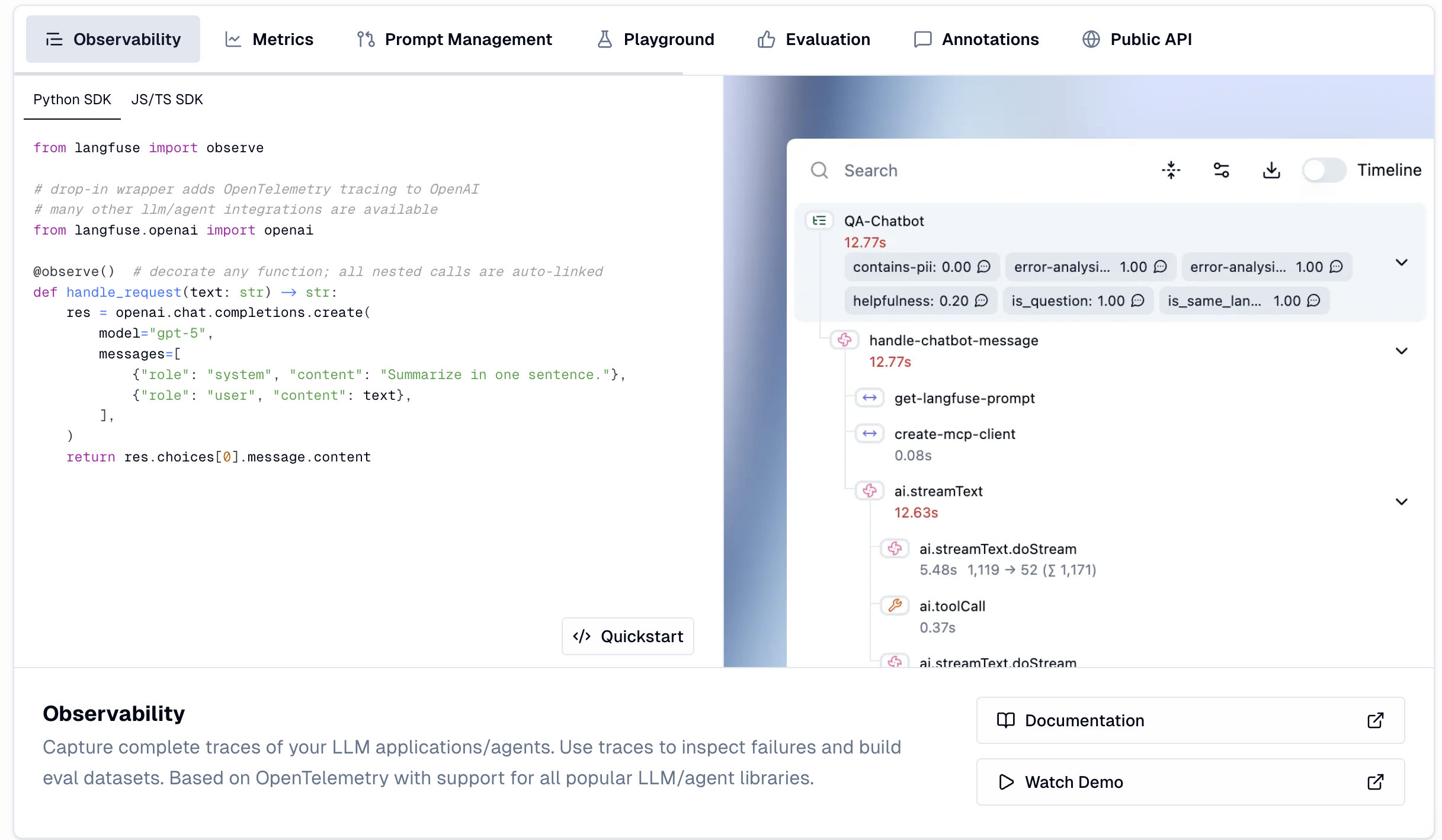 Langfuse dashboard